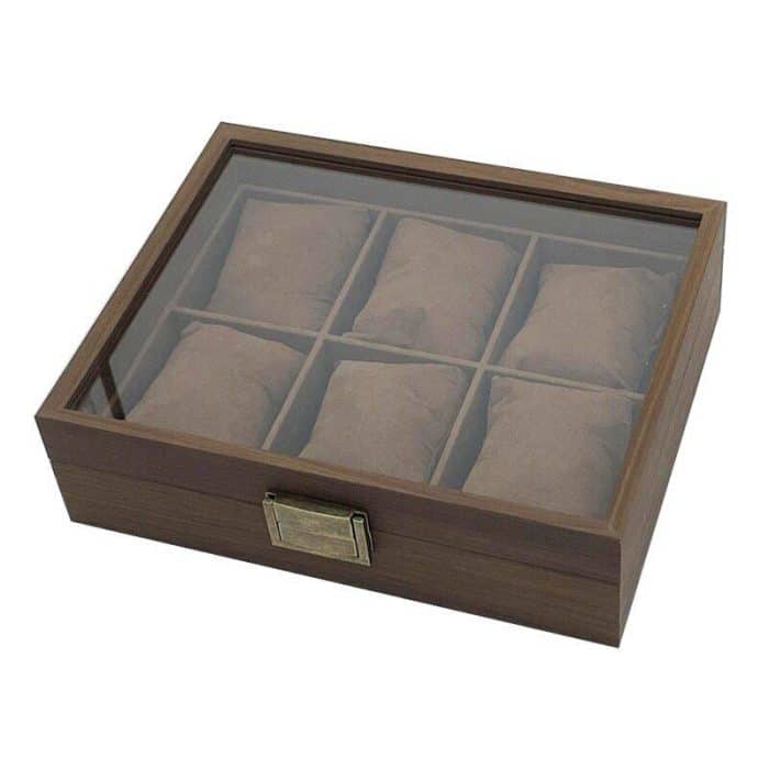 6 Slot Brushed Walnut Wooden Watch Box by Westhill Watch Boxes