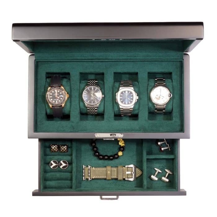 4 Slot Heirloom Collection Watch Box with Draw - Moss