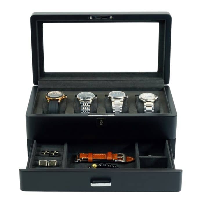 4 Slot Heirloom Collection Watch Box with Draw - Slate